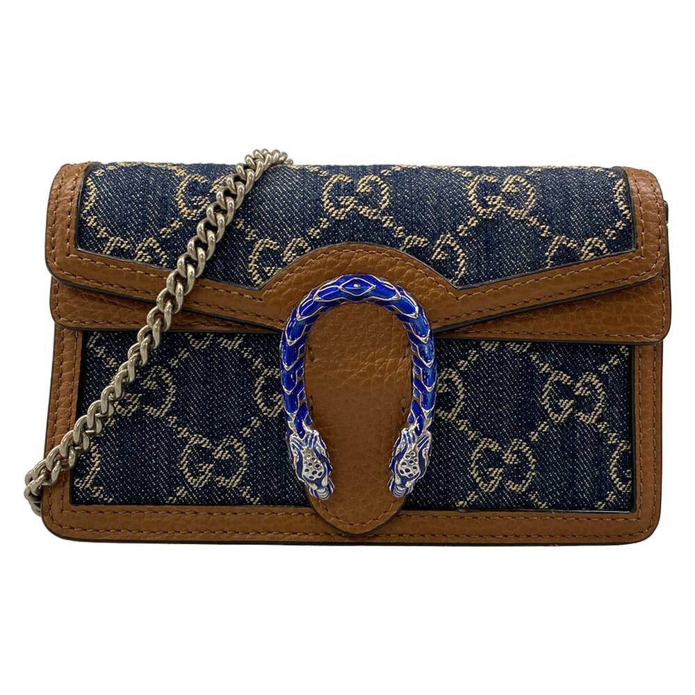 Gucci Dionysus Shoulder Bag 476432 Navy Brown Denim Leather